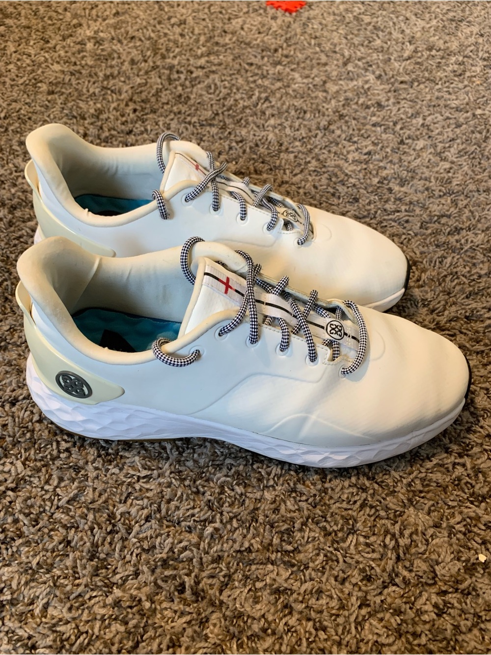 G/FORE White Athletic Golf Shoes with Teal Lining